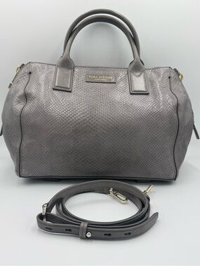 Halston Heritage Grey Textured Leather Satchel with Adjustable Strap